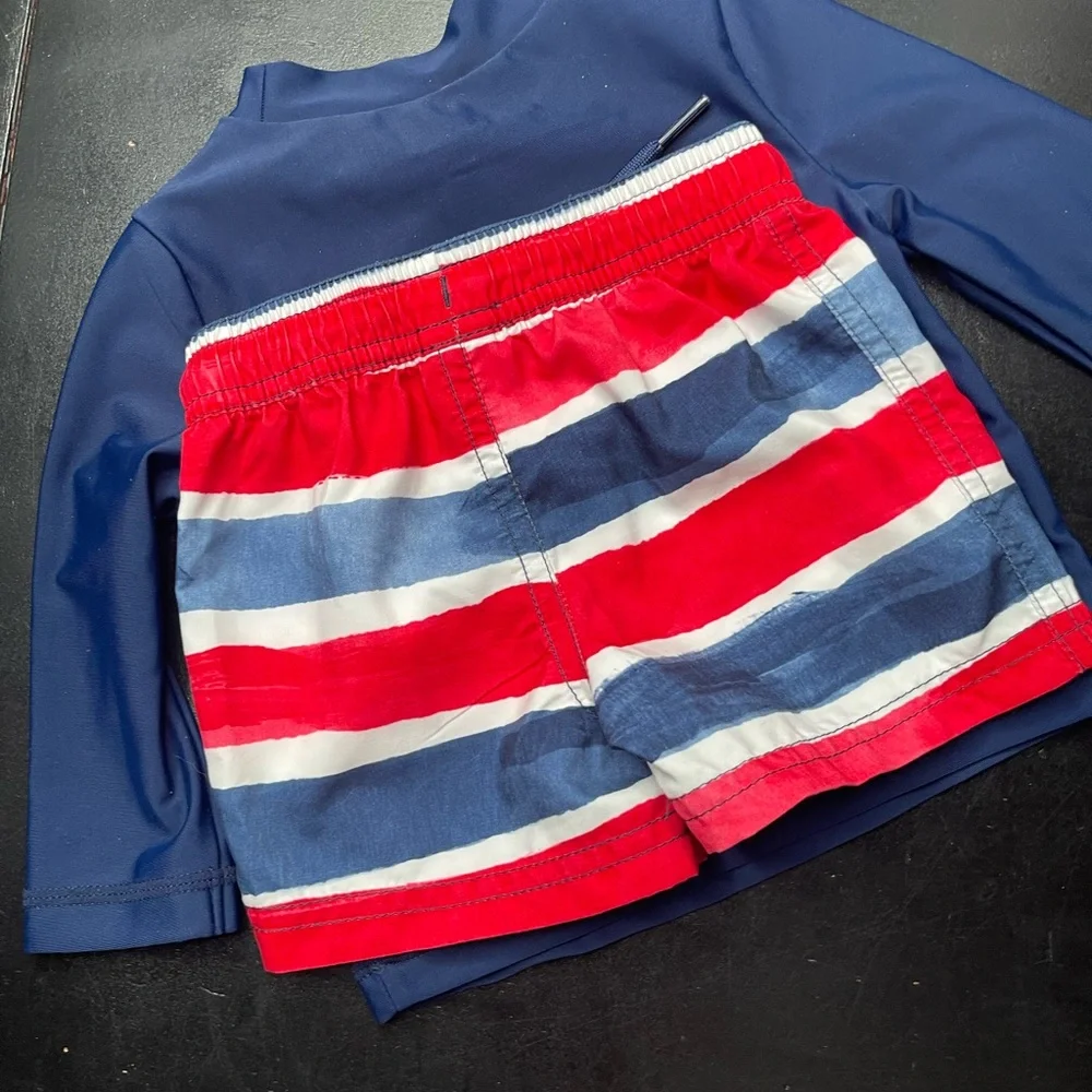 Carters Baby Boys Size 6 Months 2-Piece Rash Guard and Swim Trunk Set